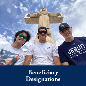 Three students smiling. Links to Gifts by Beneficiary Designation