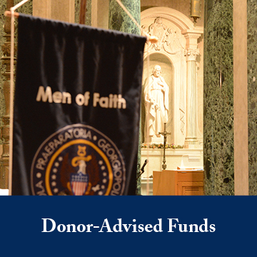 A Men of Faith banner in a chapel. Links to Donor-Advised Funds A Men of Faith banner in a chapel. Links to Donor-Advised Funds
